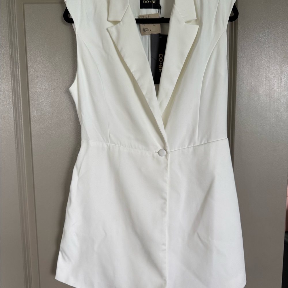White Sleeveless Blazer Dress